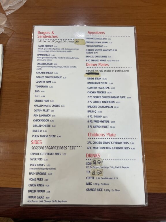 Menu at Foutch's Restaurant