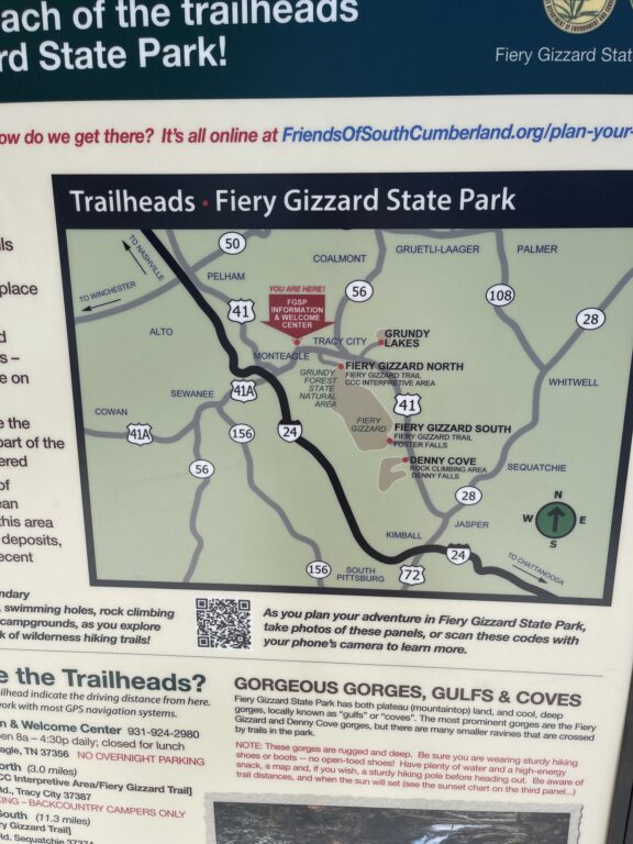 Trailheads at Fiery Gizzard State Park